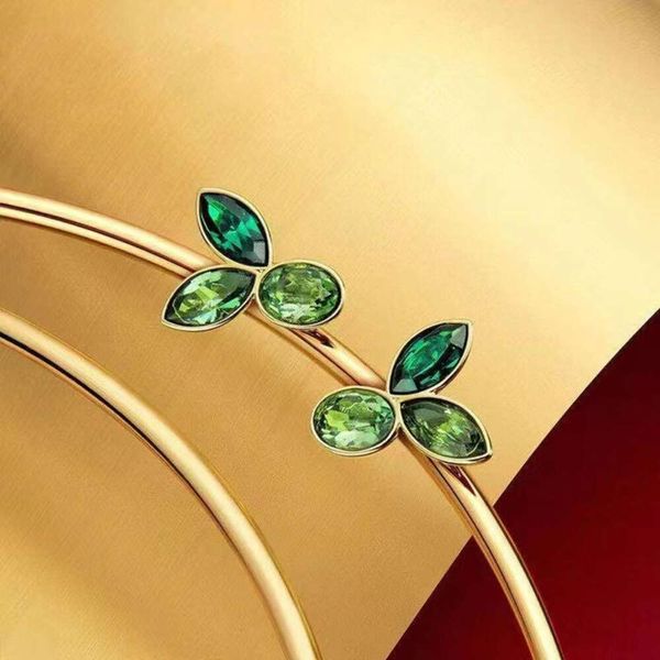 Swarovskis Oreing Designer Femmes Top Quality Luxury Fashion Charm Bamboo Green Bamboo Sprout Oreads For Womens Small and Fresh Green Sprout Crystal Boucles d'oreilles