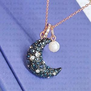 Collar de joyería Swarovskis, collar de luna y estrella misteriosa, collar con colgante de perlas de luna creciente romántico y encantador