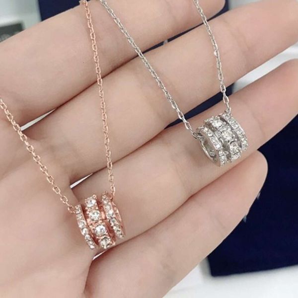 Collier de bijoux Swarovskis romantique à trois anneaux, collier de perles de transit personnalisé, plein de diamants, petite taille, collier à trois anneaux