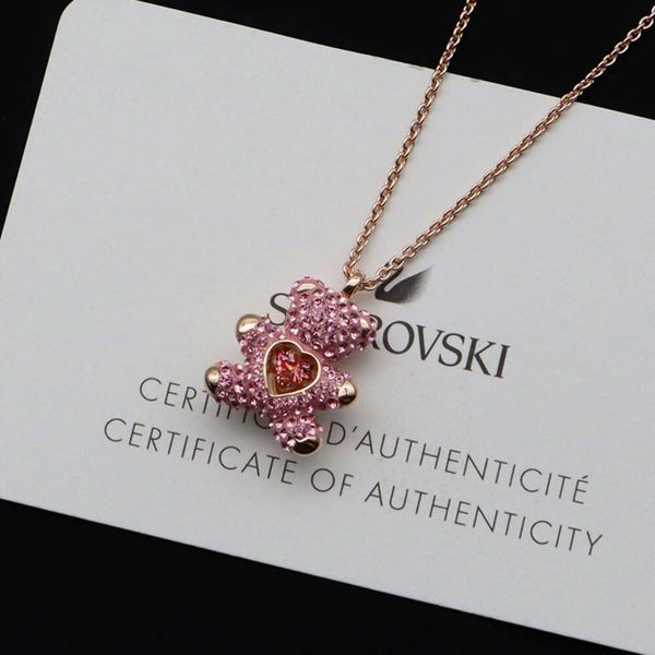 Collier de bijoux Swarovskis, modèle Yuan, en forme de cœur sautant et dynamique, petit ours, chaîne de collier en cristal pour femme, élément d'hirondelle