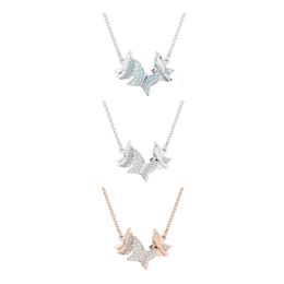 Swarovskis ketting designer juwelen originele kwaliteit romantische volledige diamanten vlinder roségouden hanger ketting met elementen voor dames