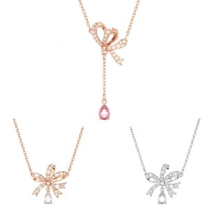 Swarovskis ketting ontwerper juwelen originele kwaliteit kwastje strikketting voor vrouwen met kristal klein hart zijden strikketting voor vrouwen