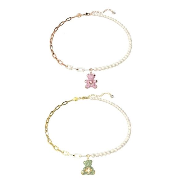 Collier Swarovskis Bijoux de créateur Qualité originale Série Teddy Nouveau collier ours intelligent Collier d'épissure de diamant complet pour femme Élément de perle Ours en peluche