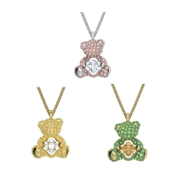 Collier Swarovskis Bijoux de créateur Qualité originale Collier petit ours mignon pour femmes utilisant des éléments d'hirondelle cristal herbe à quatre feuilles chaîne de collier d'ours intelligent