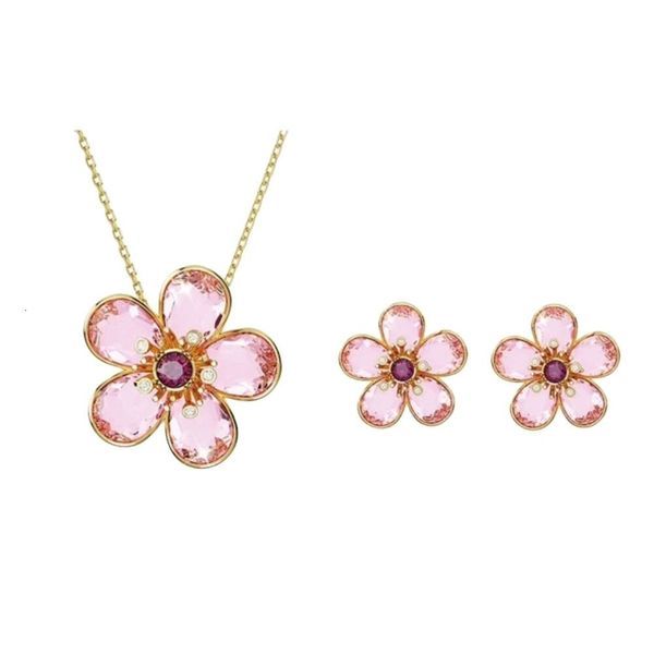 Collier Swarovskis Bijoux De Créateur Qualité Originale Collier Fleur Rose Pour Femme Utilisant Des Éléments Collier En Cristal Chaîne Pour Femme Boucles D'oreilles Pour Femme