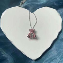Swarovskis Collar de collar Mujeres de calidad original de lujo Crystal Crystal Brilliant Pink Bear Beating Heart Beaty Beat Bail de cuello dulce para novia