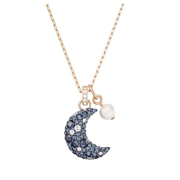 Collana Swarovski da donna di design Collane con ciondolo di alta qualità Collana di perle di luna per donne che utilizzano elementi di cristallo con catena di collare di luce brillante per le donne