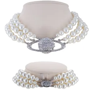 Colliers Swarovskis Collier de marque de créateur pendentif Collier Saturne Collier Lournage multiplié Perle Perle Diamond Choker Lady Party Bijoux