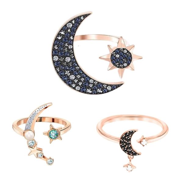 Anillo Swarovskis, joyas de diseño, anillo abierto de estrella y Luna de calidad Original para mujer, anillo de luna colorido con estrella de cristal