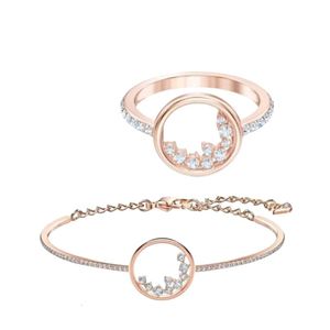 Swarovskis Bague Designer Luxe Mode Femmes Original Qualité Élément Rond Bague Ice Point Bracelet Or Rose Polyvalent Saint Valentin Cadeau Pour Petite Amie