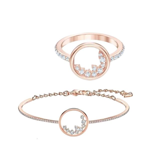 Swarovskis Bague Designer Luxe Mode Femmes Original Qualité Élément Rond Bague Ice Point Bracelet Or Rose Polyvalent Saint Valentin Cadeau Pour Petite Amie