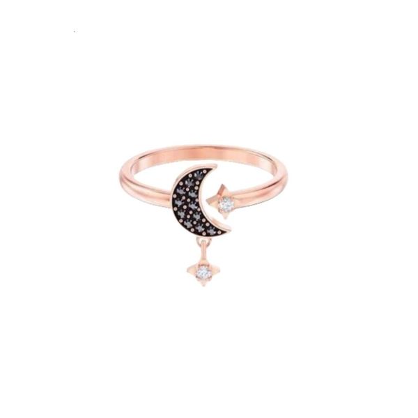 Swarovskis Bague Designer Luxe Mode Femmes Qualité Originale Nouvelle Lune Étoilée Avec Étoiles Soleil Éléments En Cristal Noir Ouverture Réglable Comme Cadeau Pour Petite Amie