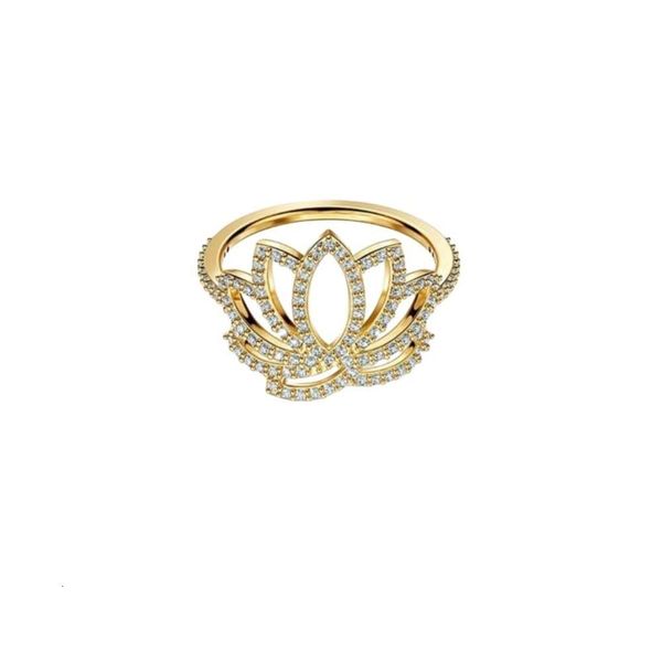 Anillos Swarovskis, joyería de diseñador para mujer, anillos originales de alta calidad, nueva moda y loto dorado, regalos para anillos femeninos