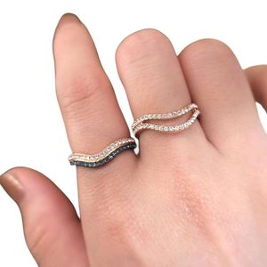 Anillos Swarovskis de diseñador para mujer, anillos originales de calidad, mezcla de moda de cristal y combinación, anillo doble en capas, anillo para pareja