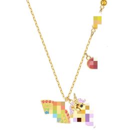 Collar Swarovskiso de diseñador para mujer, Collar de unicornio arcoíris de ensueño a juego de alta calidad, cadena de Collar de cristal con elemento femenino