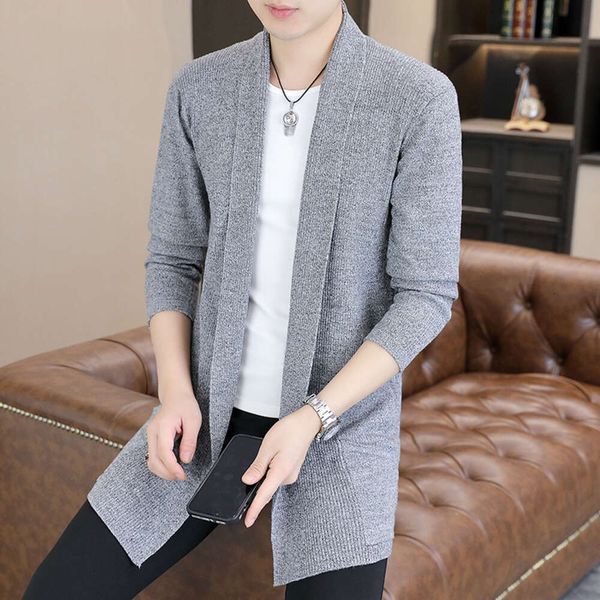 Suéter Cárdigan Tendencia De Primavera Y Otoño para Hombres Prendas De Abrigo De Longitud Media Suéter Chaqueta Moda Gris Ropa Superior Informal