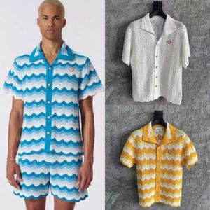 Suéter Casablanca Nuevo diseñador moderno Cardigan Cardigan Buted Classic Button Wave Crochet Crochet Men y mujeres Camiseta de manga corta Polos Tops