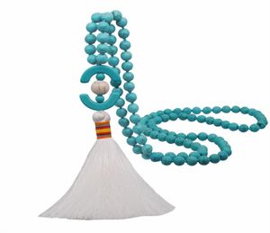 Trui ketting kwast hanger Blauw Turquoise wit Turquoise lange Europese en Amerikaanse populaire mooie ketting Sieraden Hangers4301397