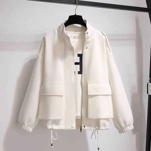 Trui jas voor dames herfst Outerwear 2023 Nieuwe Koreaanse losse en veelzijdige effen kleurtop Fashion Jacket Baseball Jacket