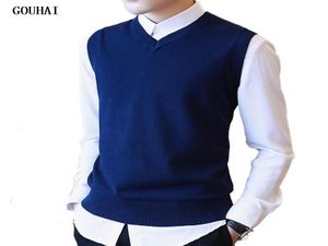 Sweater Men 100 katoen Solid V Hals Casual Male Sweater Vest Men Pullover gebreide mouwloze mannen Sweater Kerstmis M3XL Y18921095670873