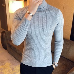 Pull hommes 2022 hiver col haut chaud torsion tricoté mode serré tricots homme Doublar L220801