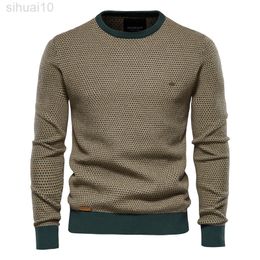 Pull hommes décontracté col rond couleur unie tricoté pour coton chaud haute qualité mode taille européenne L220801