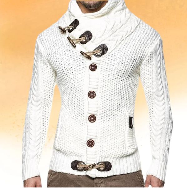 Pull hommes hiver tricoté manteau col roulé bouton grande taille mode pull vêtements pour hommes 240111