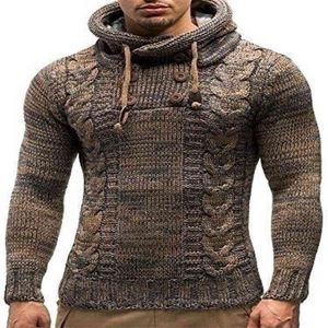 Trui Mens Winter Hooded Slanke Gebreide Pullover Mannelijke Khaki Lange Mouwen Twistpatroon Casual Jaar Suer Para Hombre 210604