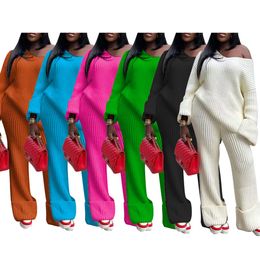 Suéter, jersey y pantalones de pierna ancha, conjunto de dos piezas, conjuntos de lana de punto para mujer, envío gratis