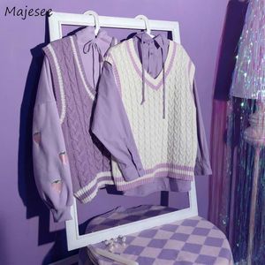 Chalecos de suéter Mujeres Prendas de punto simples Púrpura Blanco Kawaii Casual Chic Estilo Preppy Coreano Todo-fósforo Suelto Sin mangas Otoño Retro 220715