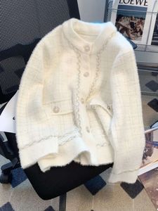 Sweater dames lange mouw gebreide tops wintertrek femme kralen 3d bloemen kleding mode elegant bijgesneden vest 2024