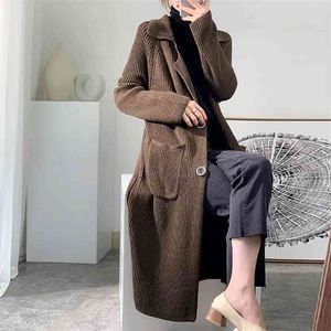 Pull Femme Automne et hiver Version coréenne du manteau lâche sur le genou extra long épais tricoté cardigan veste 210427