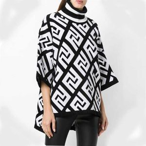 Sweater Sweaters de diseñadores para mujeres Cape Style High Cuello Split Se siete cuartos de manga Sweater Fashion Knitting Coats Diseñador Jumper Size S-XL