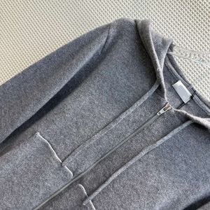 Sweater dames Europees modemerk Gray Wool en Cashmere Blended Hooded Zippered Sweater