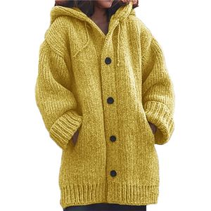 Trui vrouwen gele S-5XL plus size losse hooded gebreide vesten herfst winter mode lange warmte truien LR854 210531