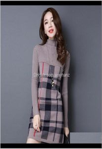 Sweater dames kledingkleding vrouwen herfst winter coltrui met lange mouwen geruite trui jurk vrouwelijke losse truien pullo2541575