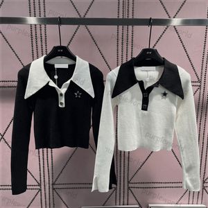 Pull à revers pour femmes, tricot décontracté, mode, haut court de couleur assortie