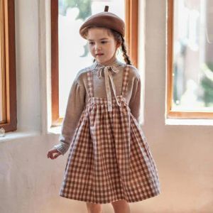 Panks 2022 filles japonais bébé coton plaid sangle robe suspense robe bébé enfant enfant en coton