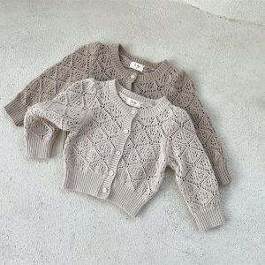 Sweaters 2022 Spring Nieuwe Baby Gebreide Cardigan Infant Summer Hollow Out Knitwear Boys Girls Air Conditioner Sweater Katoen Kinderkleding