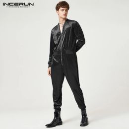 Sweaters 2023 Men Jumpsuits Solid Color Velours Zipper V Neck Lange Mouw Casual Rompers Streetwear Fashion Men Overalls S5XL Incerun