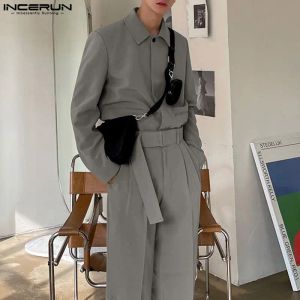 Panks 2023 Hommes Assaissement Solid Able Solid Long Sheve Pockets Streetwear Casual Bompers With Belt Loose Men Cargo Socs