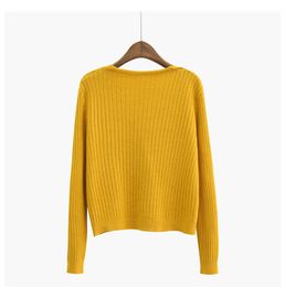 Truien herfst vneck gebreide trui dames met één borsten vid losse outparden lange mouw korte pull femme femme massieve kleur tops sueter super