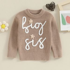 Prilleurs Baby Girl Tricoted Pull Toddler Girls Big Sister Lettre de la lettre de soeur Clew Crew Coulle Long Scoweve Tricot Winter Treater chaud