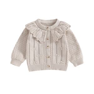 Pullages Baby Girls Tripted Cardigan Pull Collier Collié Crochet Crochet Close de bouton