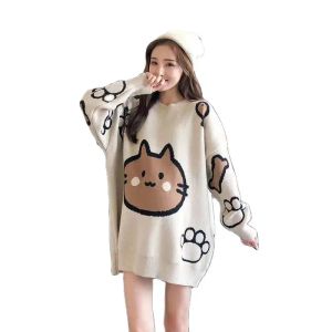 Pullages Blue Beige Cartoon Maternity Sweater pour infirmière Automne Fashion post-partum femme allaitement