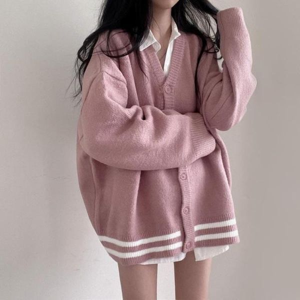 Pontaux Deeptown Korean Style Basic Solid Cardigan Sweater Femmes Preppy Fashion Oversize Long Mancheve Jumper Femelle Vneck Vestes