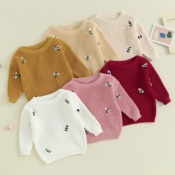 Pulls focusnorm 6 couleurs infantile bébé filles boys sweater motif d'abeille tricot à manches longues à manches rondes rond