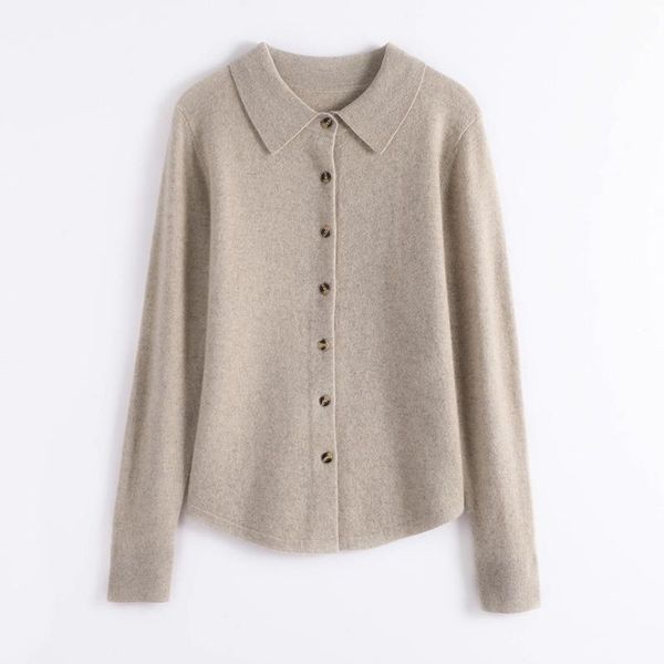 Suéteres gran oferta 2021 suéter de cachemira pura de 100% para mujer cárdigan de punto con cuello tipo POLO otoño e invierno nueva ropa de moda delgada