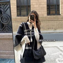 Chandails tricotés double face châle pull veste femmes Poncho Plaid Cardigan lâche manteau vêtements d'extérieur Vintage hauts à la mode vêtements coréens