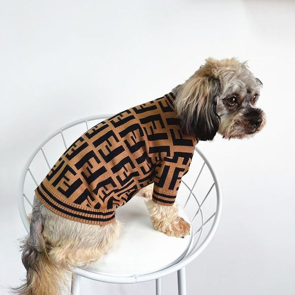 Chandails Lettre F pull tricoté vêtements pour chiens de compagnie vêtements de mode chiens Super petit mignon Chihuahua imprimer automne hiver marron garçon mascottes